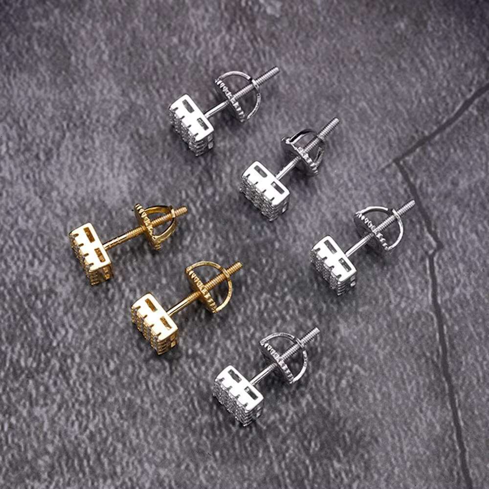 High Quality Hip Hop Jewelry Iec Out Zircon Minimalist 925 Sterling Silver Square Stud Earrings for Men