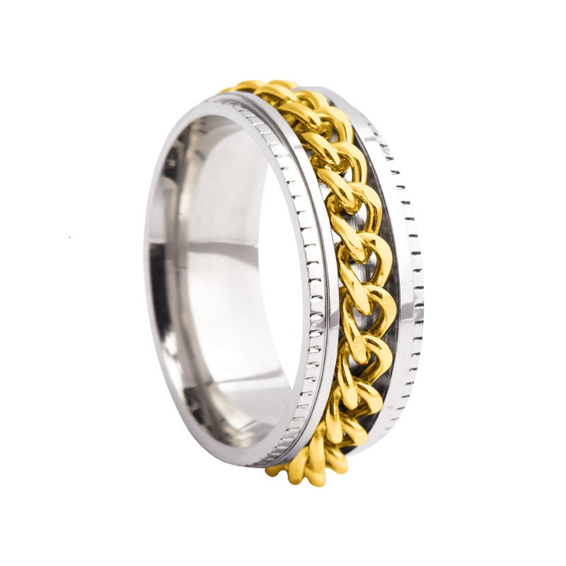 Tiktok the same type of rotatable chain titanium personality male double-layer embossed stainless steel bottle opener ring
