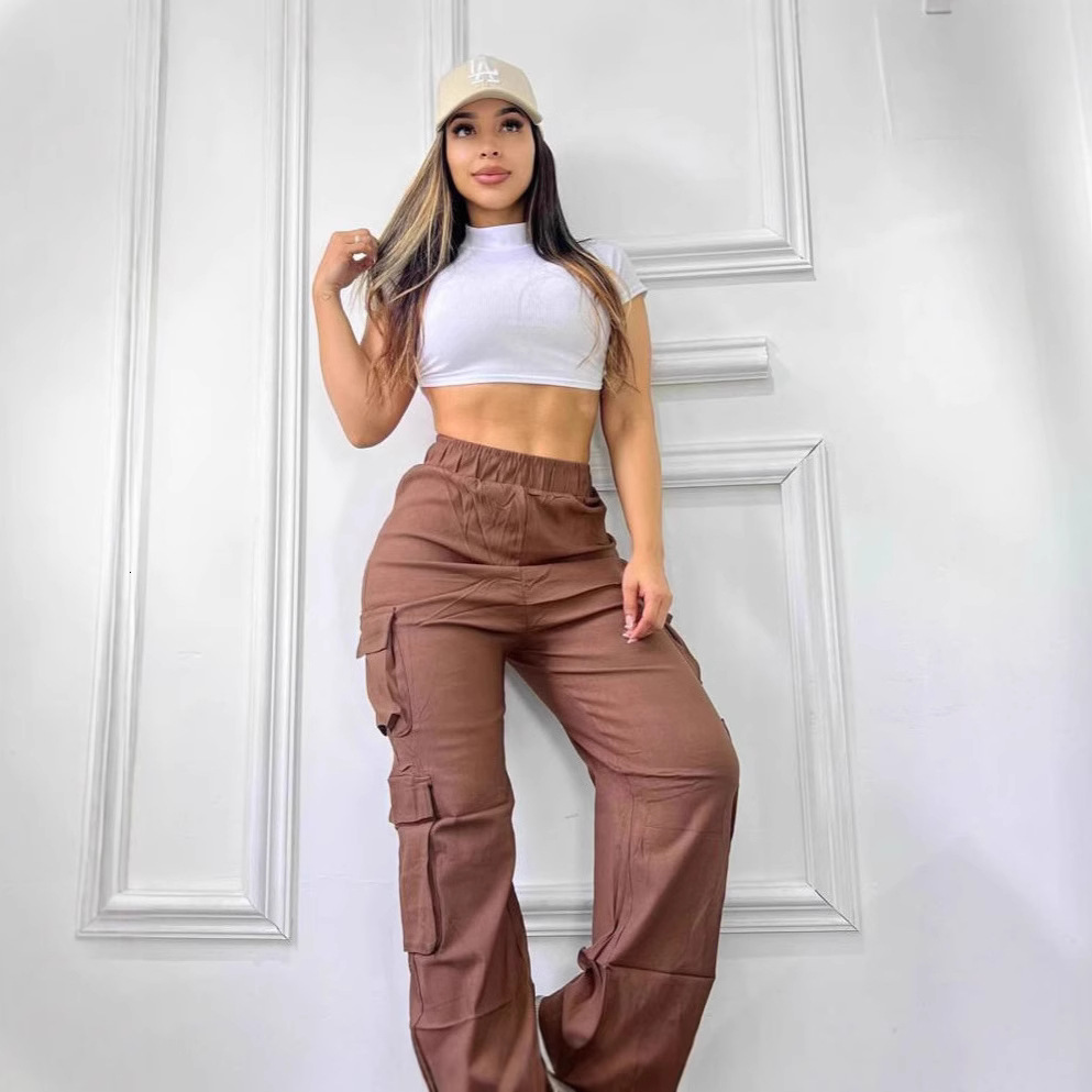 Womens Fashion Trend Multi-Pocket Solid Color Cargo Pants Single Pants 4 Colors Available 240911