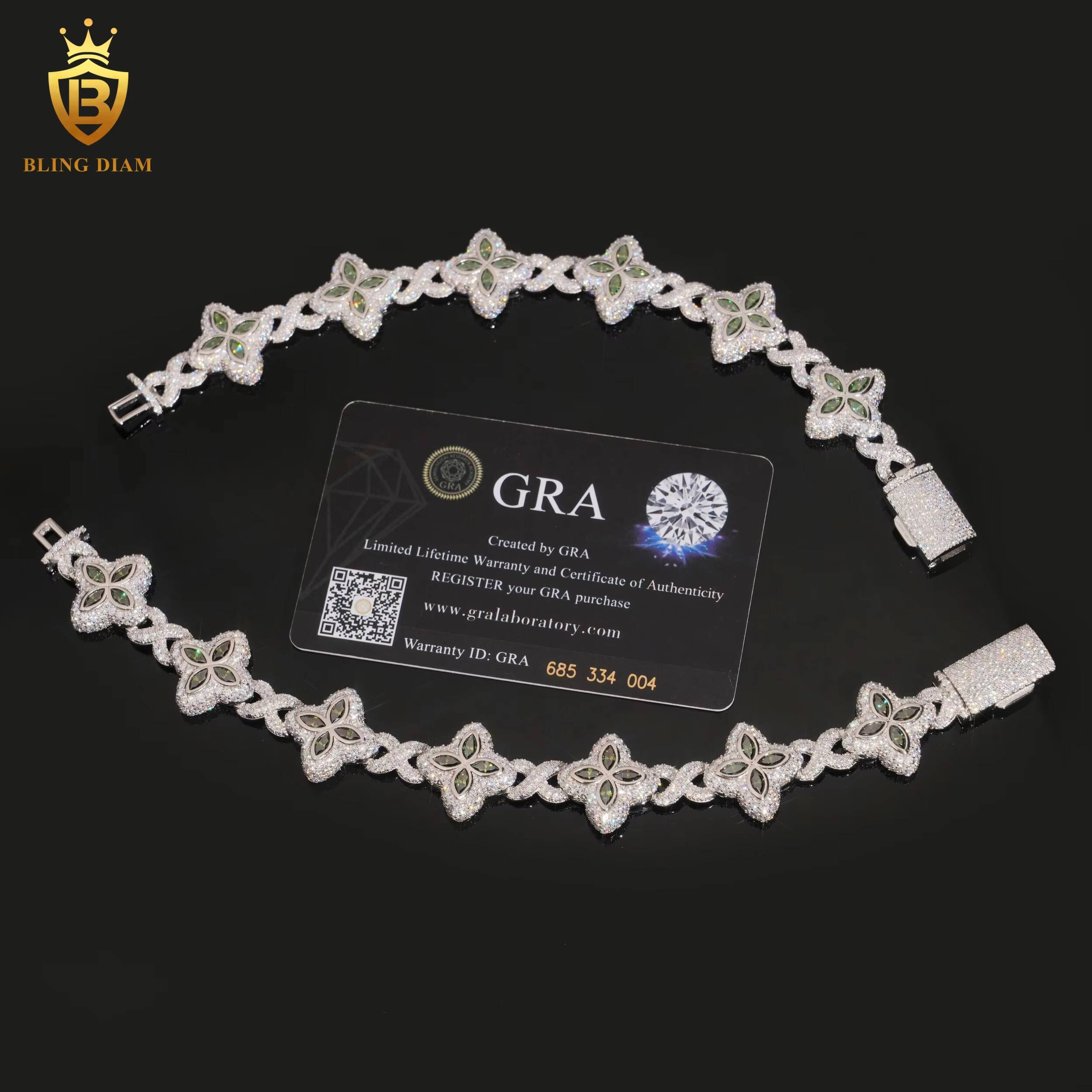 New Moissanite Bracelet 925 Sterling Silver Chain 18mm Olive Green Marquise Cut Moissanite Bracelets Bangles Fashion Jewelry