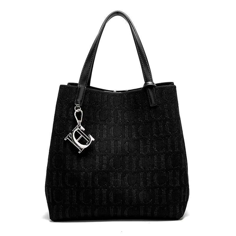 CH Shoulder Simple Solid Colour Letter Print Design Tote Large Capacity Daily Commuter Bag Ladies Crossbod