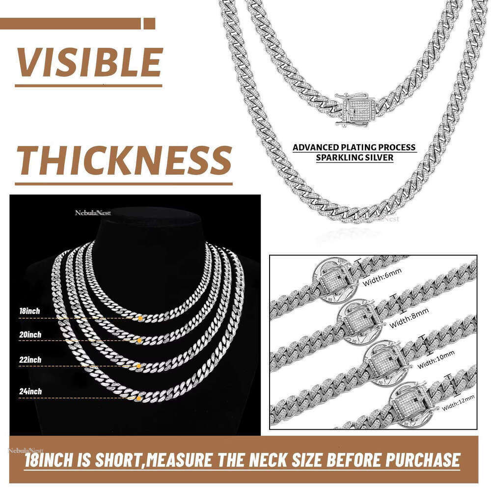 Huiyue Hiphop Jewelry VVS Dia S Sier Iced Out Mossanite Cuban Chain Necklace