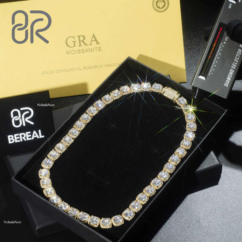 10mm 18 Vvs Moissanite Necklace Tennis Chain Factory Wholesale Custom Sterg Sier Fine Jewelry