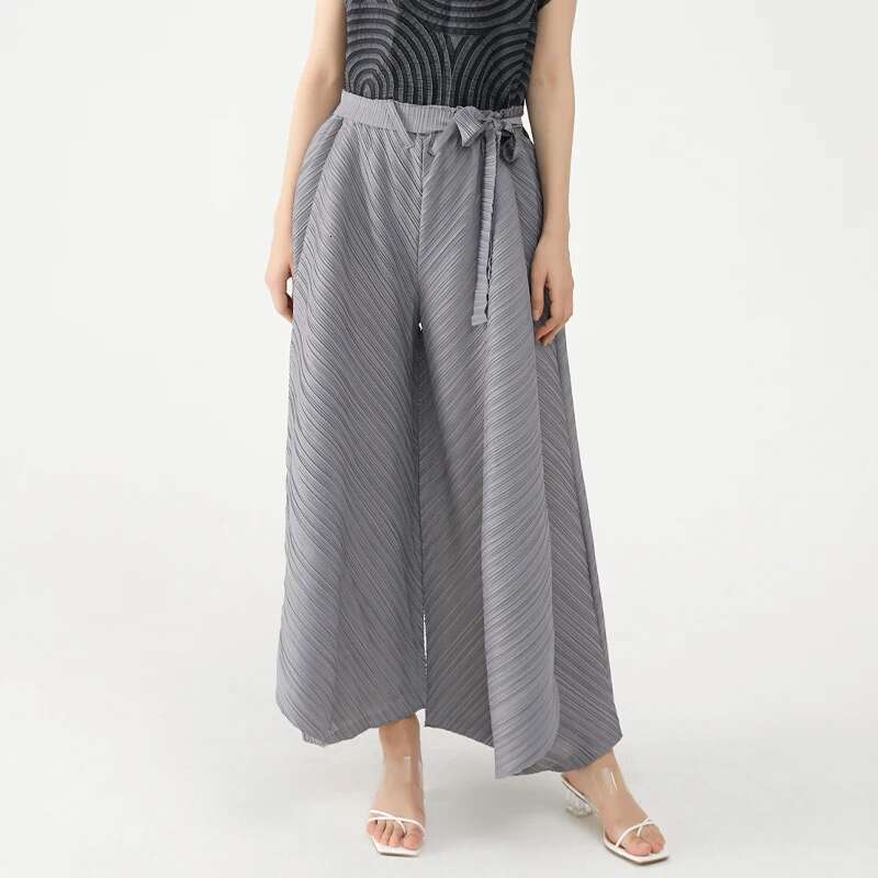 Women's Wear Miyake Pleated Wide Leg Loose Pants Ing Casual Big Trousers Women Summer Dubai Designer Fashion Belt Aesthetic Clothes