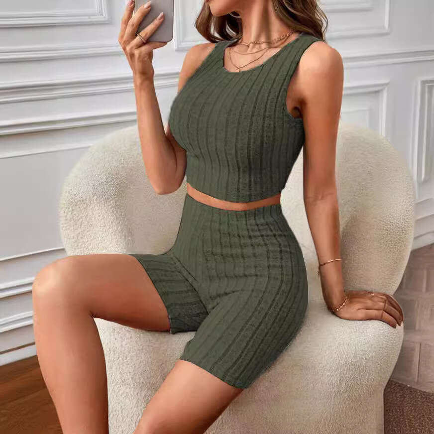 European American home wear high waisted vest fashionable, casual and comfortable round neck women's suit 2025 temperament versatile new trend cl