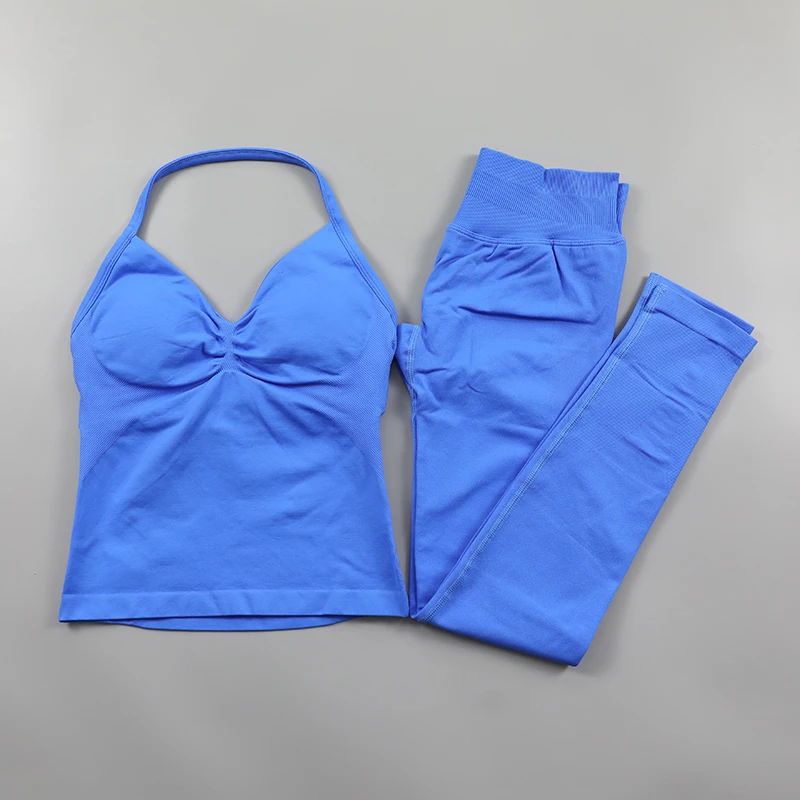 Womens Impact Longline Strappy Top Vest and Padded High Waist Scrunch Seamless Designer Yoga Leggings Fiess Clothes Workout Sets Suit Activewear Gym S