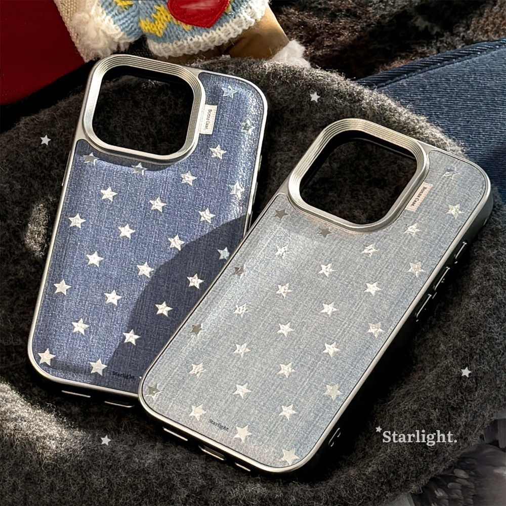 Minimalist Denim Star Phone Case Compatible with iPhone 17/16 Pro Solid Color Protective Cover iPhone 15/14