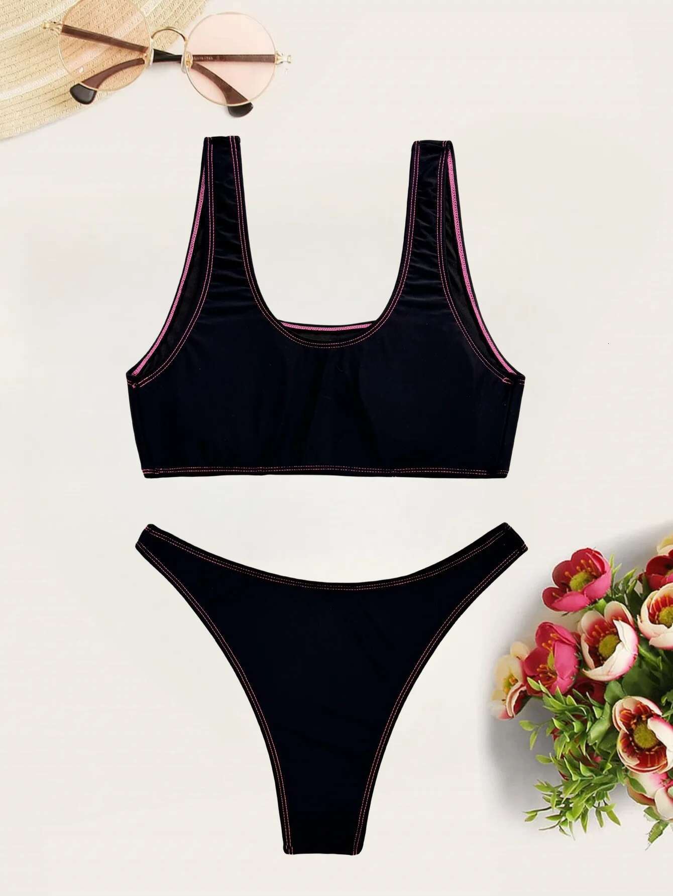 Dongdumaoyi Sexy Black Patchwork Women S Swimsuit Push Up Crop Top High Waist Bikini Set Summer Swimming Bathing Suit Swimwear Biquini