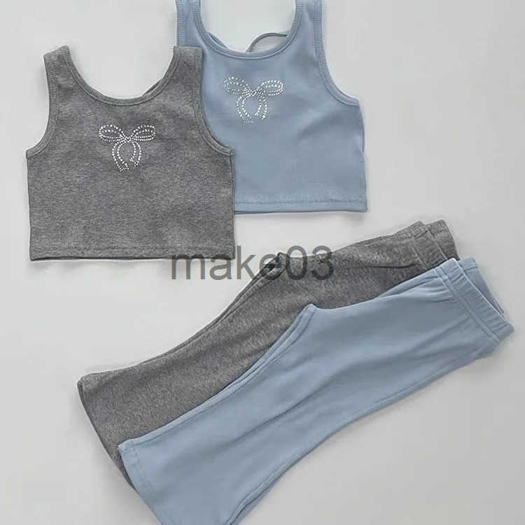 2024 Summer Clothing Tank Top+Wide Leg Pants Teen Girls Casual Set Butterfly Outerwear Simple Sweatshirt J250403