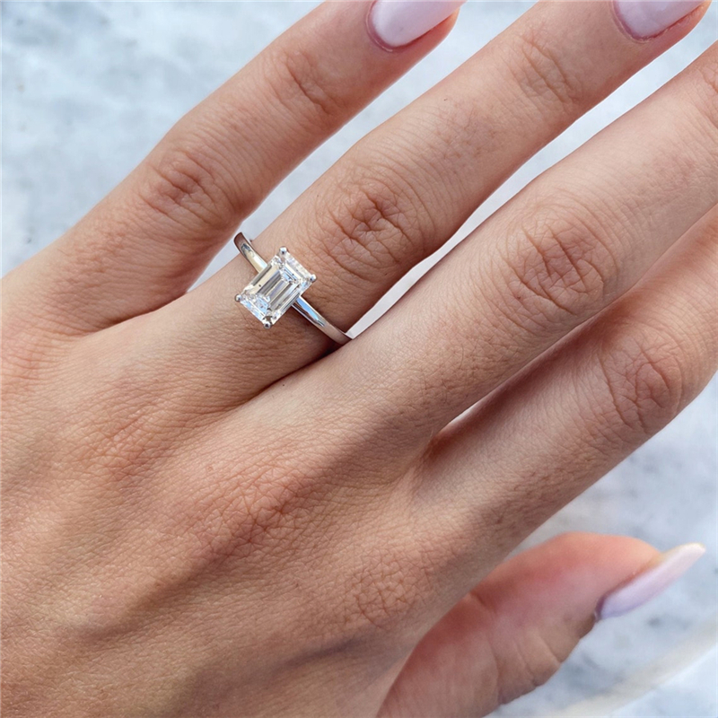 Jewelry Platinum 950 14K White Gold 1.0 Carat Emerald Shape IGI Certificate Lab Diamond Solitaire Engagement Ring For Women Gold Ring