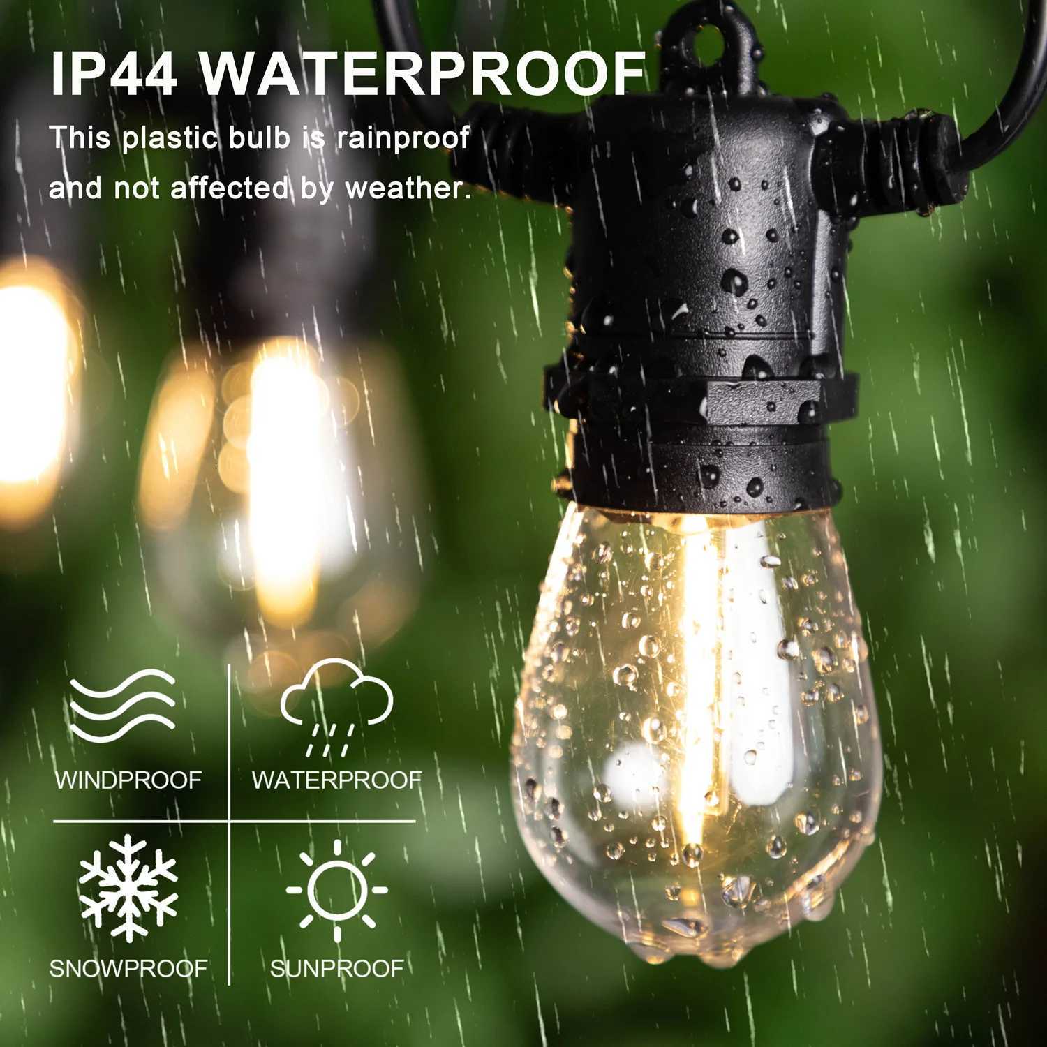 50FT S14 LED Garland String Lights Outdoor Dimmable connectable Shatterproof Fairy Hanging Light For Garden Balcony Decoration W251107