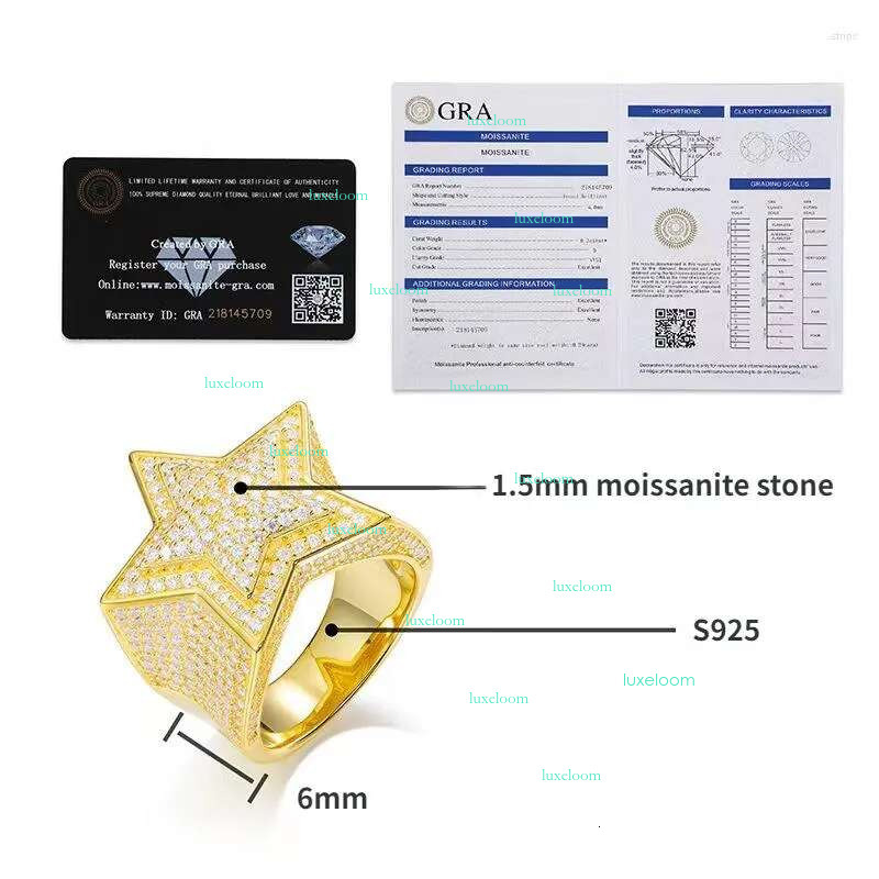 Cluster Rings Drop Fine Hip Hop Sier Jewelry Iced Out Sterg VVS Moissanite Dia Star Ring For Men Women