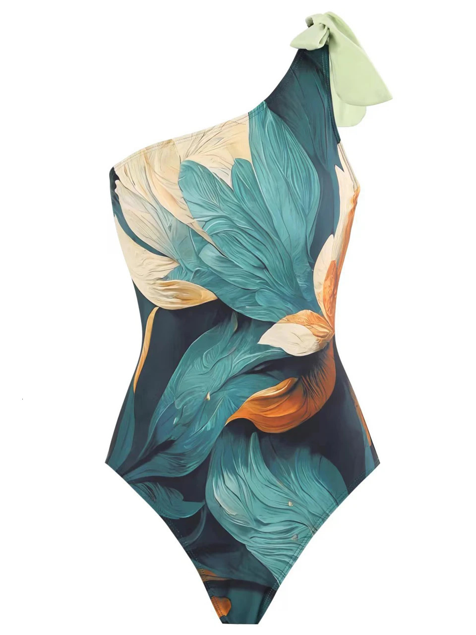 One Shoulder Swimsuit Beach Skirt Women Two Piece Vintage Print Swimwear Female Bathers Bathing Swimming Summer Beachwear 250313