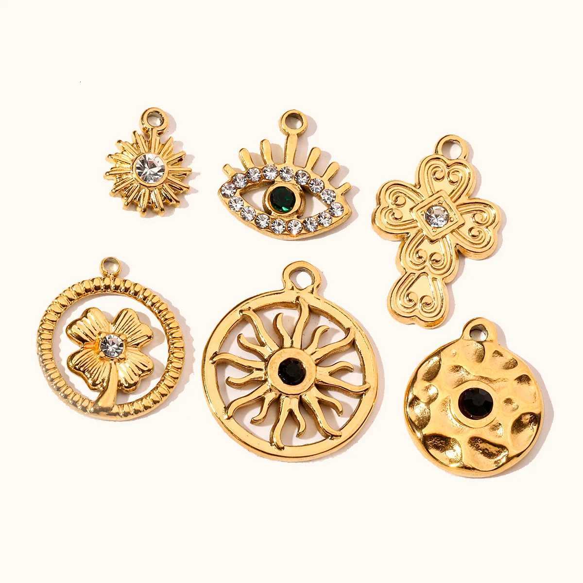 3pcs/Lot Devils Eye Love French Retro Stainless Steel Charms Womens Clover Jewelry Necklace DIY Small Pendant WholesaleXJ251107