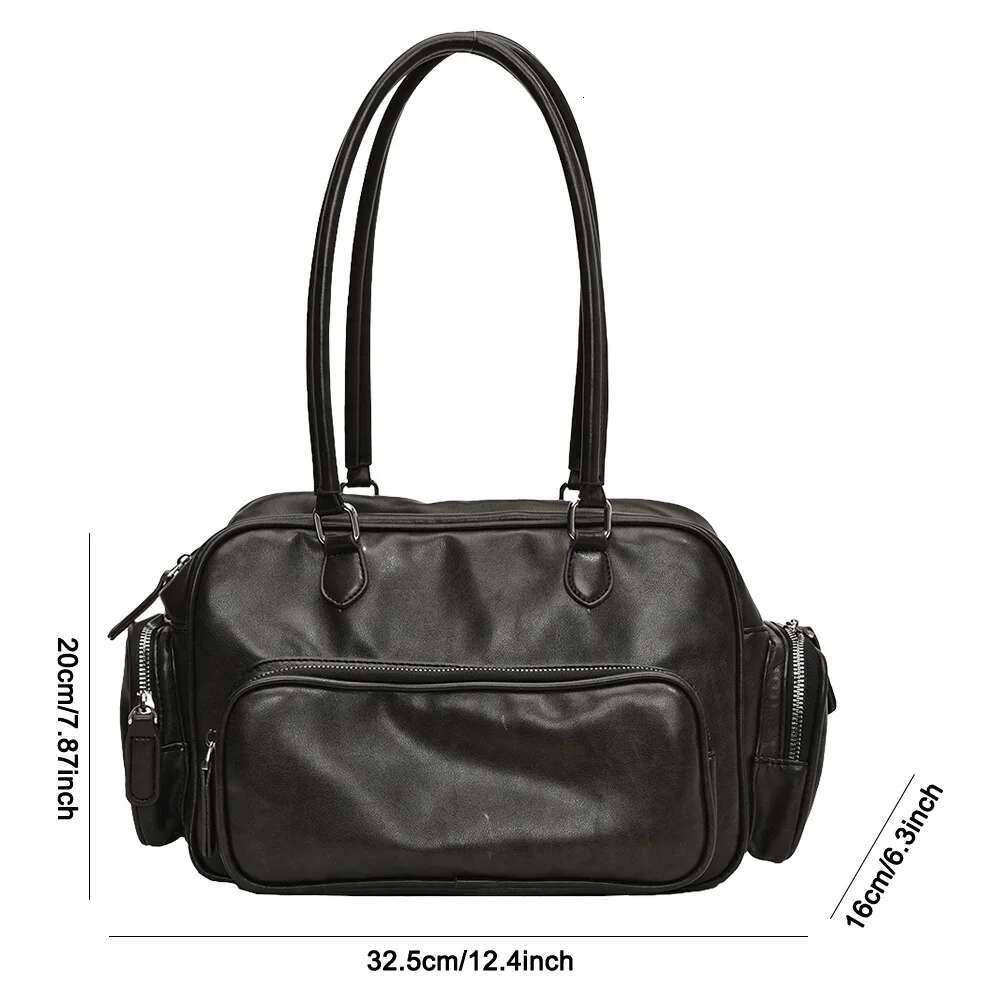 2024 New Large Capacity Travel Handbag Women's Solid Shoulder Bag Multi-Pockets Tote PU Leather Underarm Commuter Bags