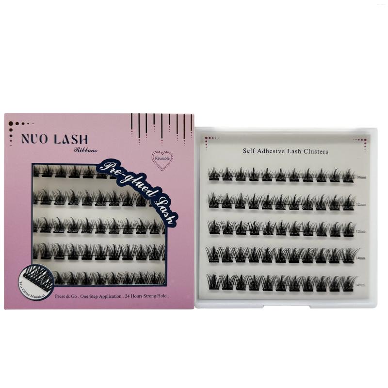 False Eyelashes Nuo Ribbon Self Adhesive Cluster Lashes Press On No Glue Needed Pre-bond Reusable Glueless Pre-Glued Lash Extension Private