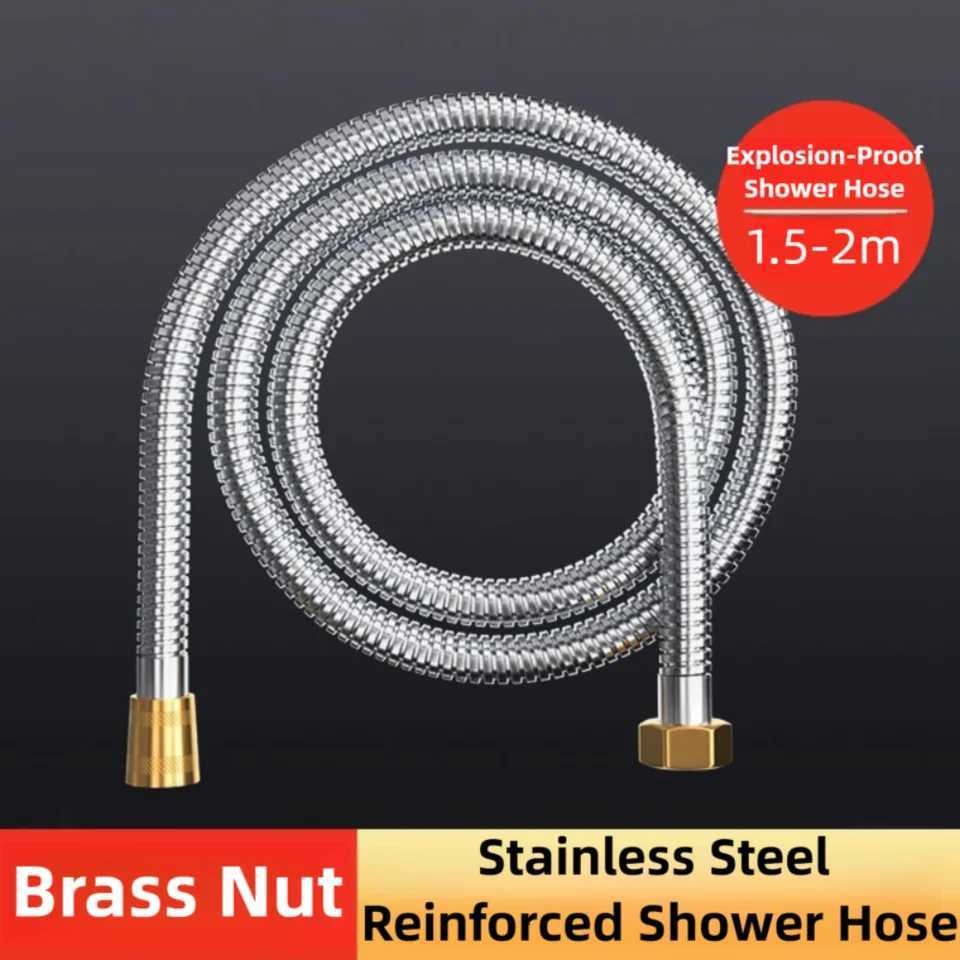 Stainless Steel Shower Hose Reinforced Explosion-proof Handheld Shower Hose Brass Nut 15/2m Replacement Hose He Hotel Y251107
