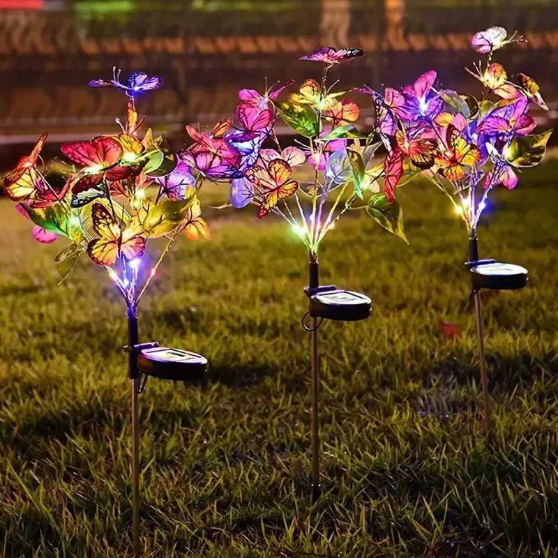 LED Solar Garden Lights Outdoor Solar Butterfly Flower Tree Lights Waterproof for Outdoor Garden Path Atmosphere Roof Decoration W251107
