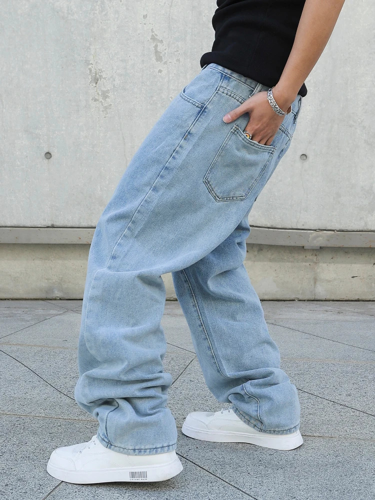 Spring and autumn mens luggage jeans oversized straight loose casual denim Trouser solid color street fashion Y2k wide leg pants 250401