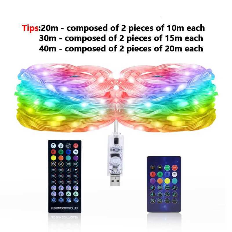 Intelligent Christmas Tree Sprite String Light 40M RGB IC Bluetooth DIY LED Waterproof String Light USB Christmas Light W251107