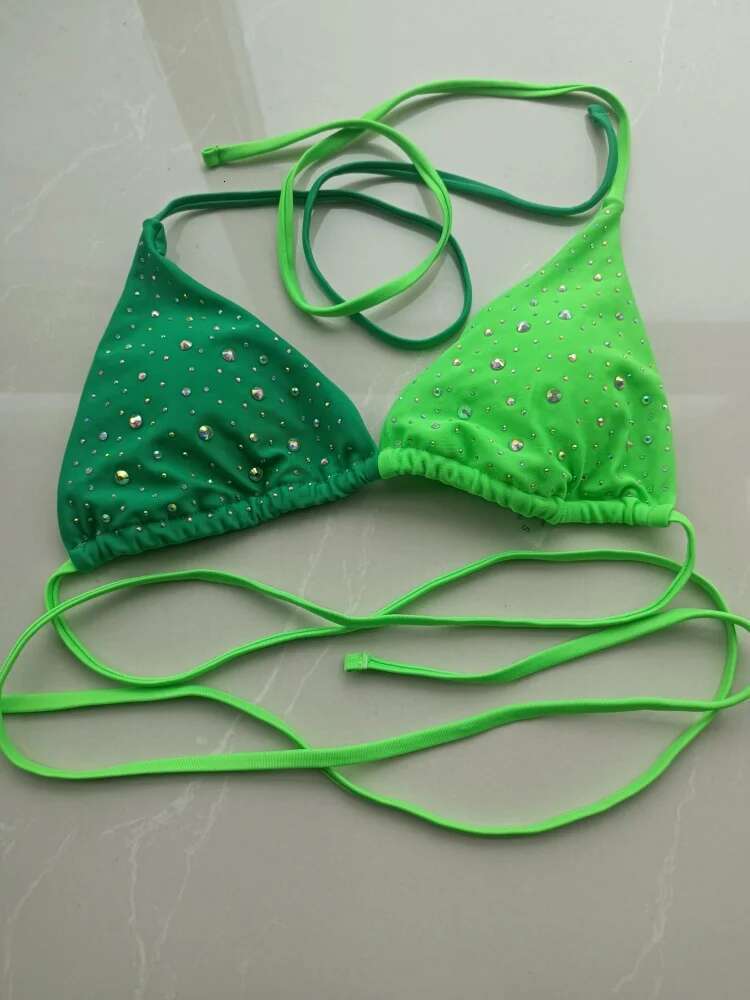 Dongdumaoyi Sexy Green Contrast Bikini Set Women Luxury Diamond Bandage Cross Push Up Micro Swimsuit Beach Bathing Suit Thong Swimwear