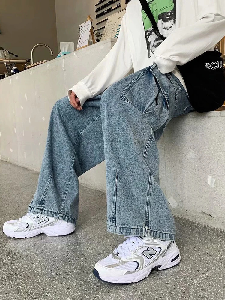 Baggy jeans mens oversized streetwear fashion wide leg cargo pants hip-hop Harajuku multi pocket denim Trouser black blue 250403