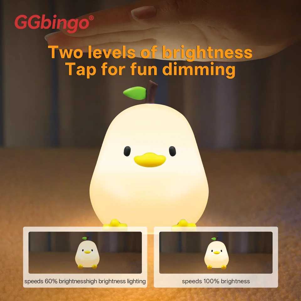 Touch Sensor RGB LED Night Light Cute Pear Duck Hamster Silicone Lamp for Kids USB Rechargeable Bedroom Bedside Lighting W251107