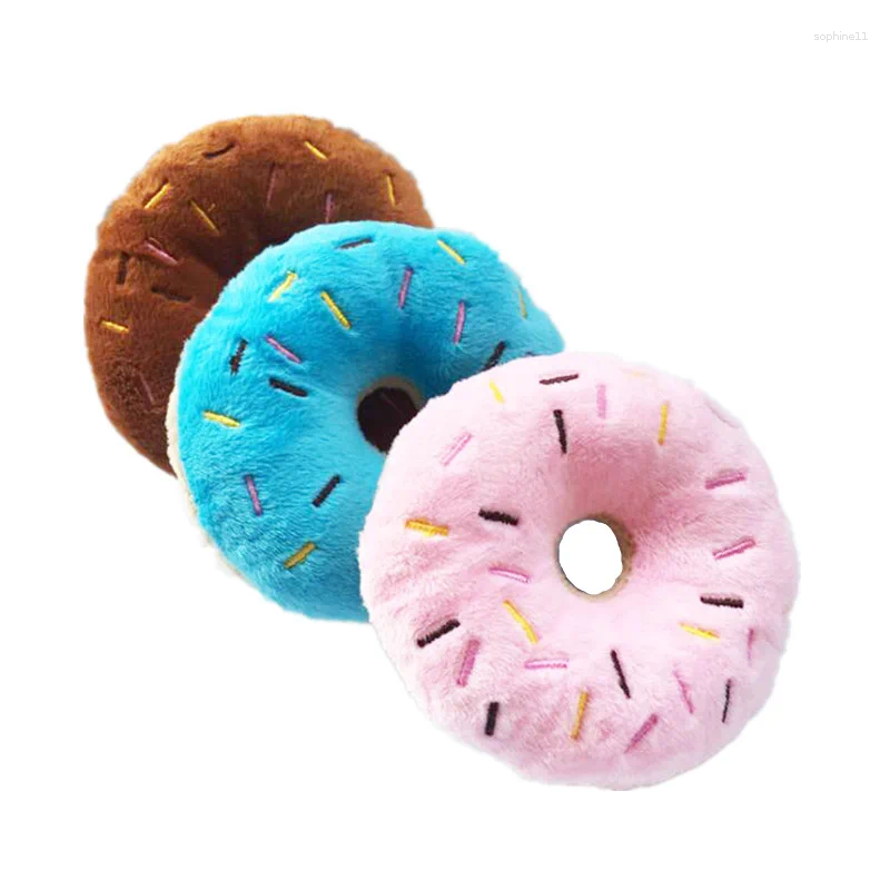Update Soft Dog Donuts Plush Pet Toys For Dogs Chew Toy Cute Puppy Squeaker Sound Funny Small Medium Interactive