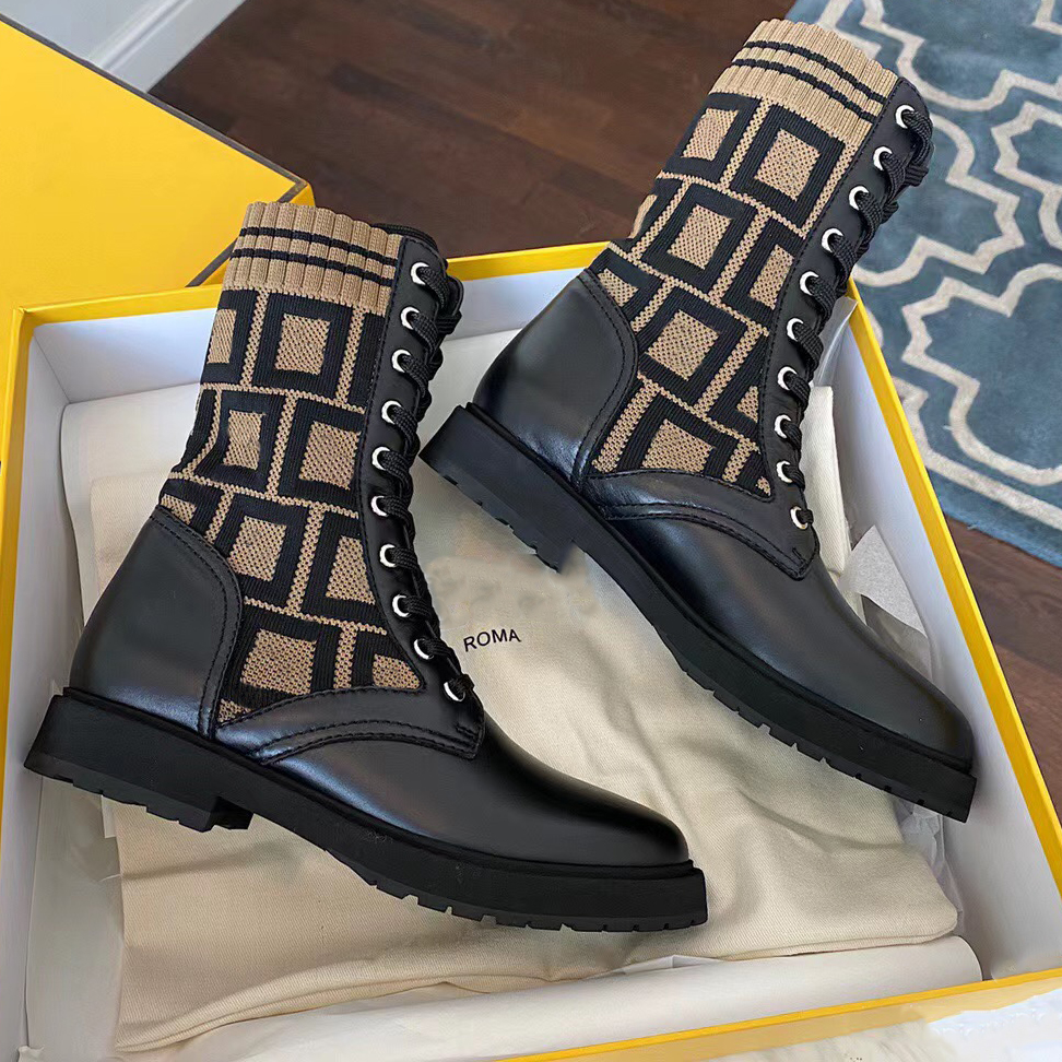 Designer Women's boots Autumn Winter Women's leather lace-up low heel platform ankle boots Women's Knight boots Women's luxury high quality rain boots