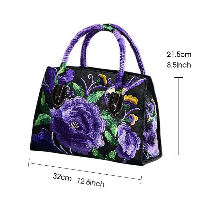 Women Retro Handbag Hand Embroidery Chinese Ethnic Style Quality Exquisite Messenger Bag High Capacity Casual Shopping Tote