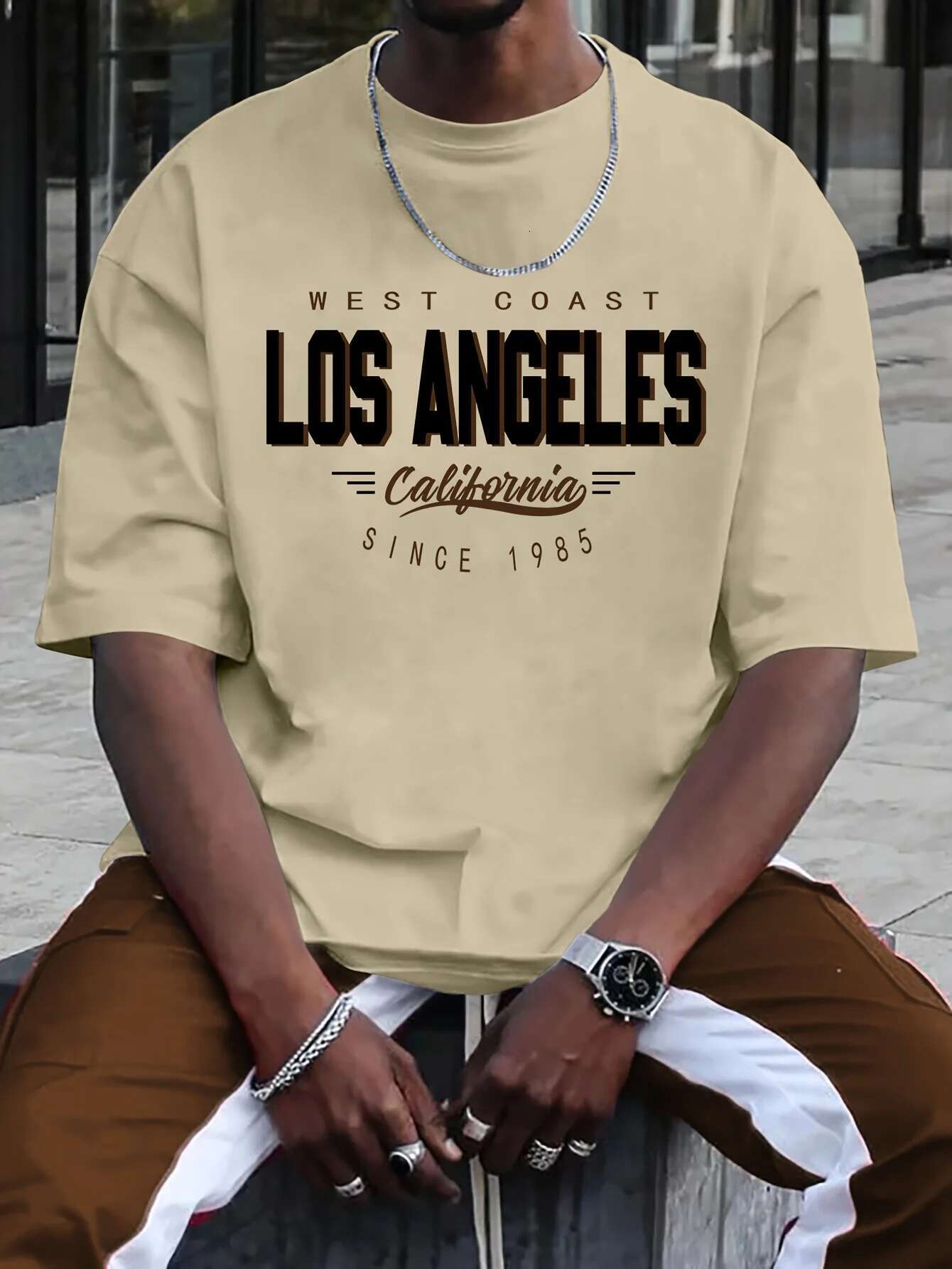 Summer Men's Cotton Comfortable Casual Loose Plus Size LOS ANGELES Printed Sports Round Neck Short Sleeved T-Shirt Top