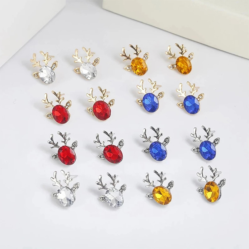 Top Source New Elk Style Reindeer Earrings 3D Antlers Crystal Set