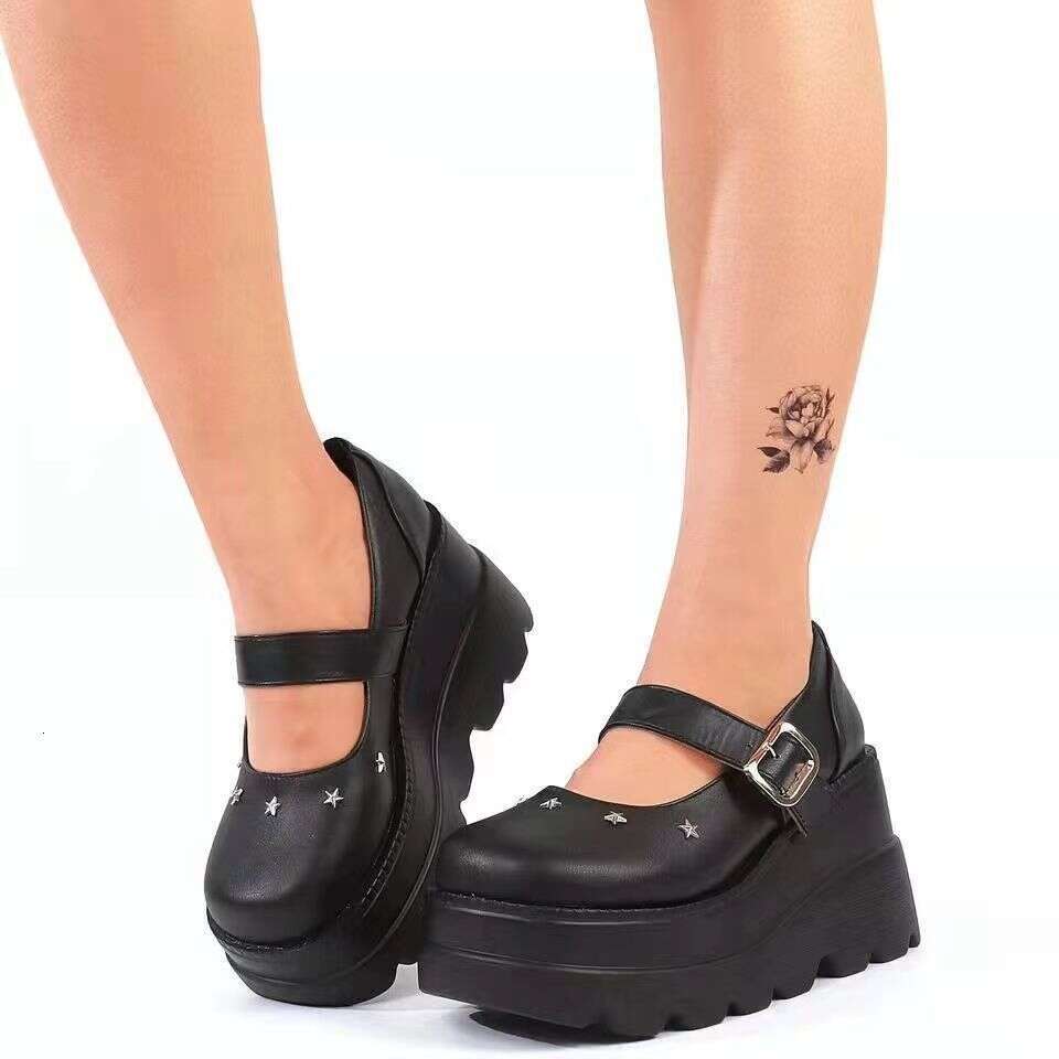 Y2K Inspired Dark Gothic Punk Mary Janes with Thick Soles and Sponge Sole Straps - Subcultural Fashion