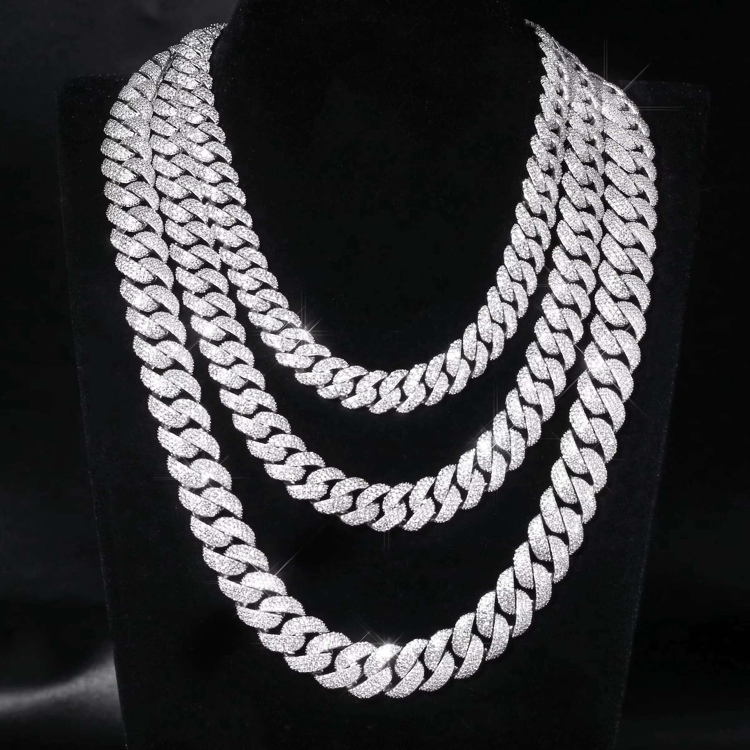 12MM Vvs Iced Out Chain Studded Miami Cuban Link Chain 925 Sterling Silver Moissanite Cuban Chain