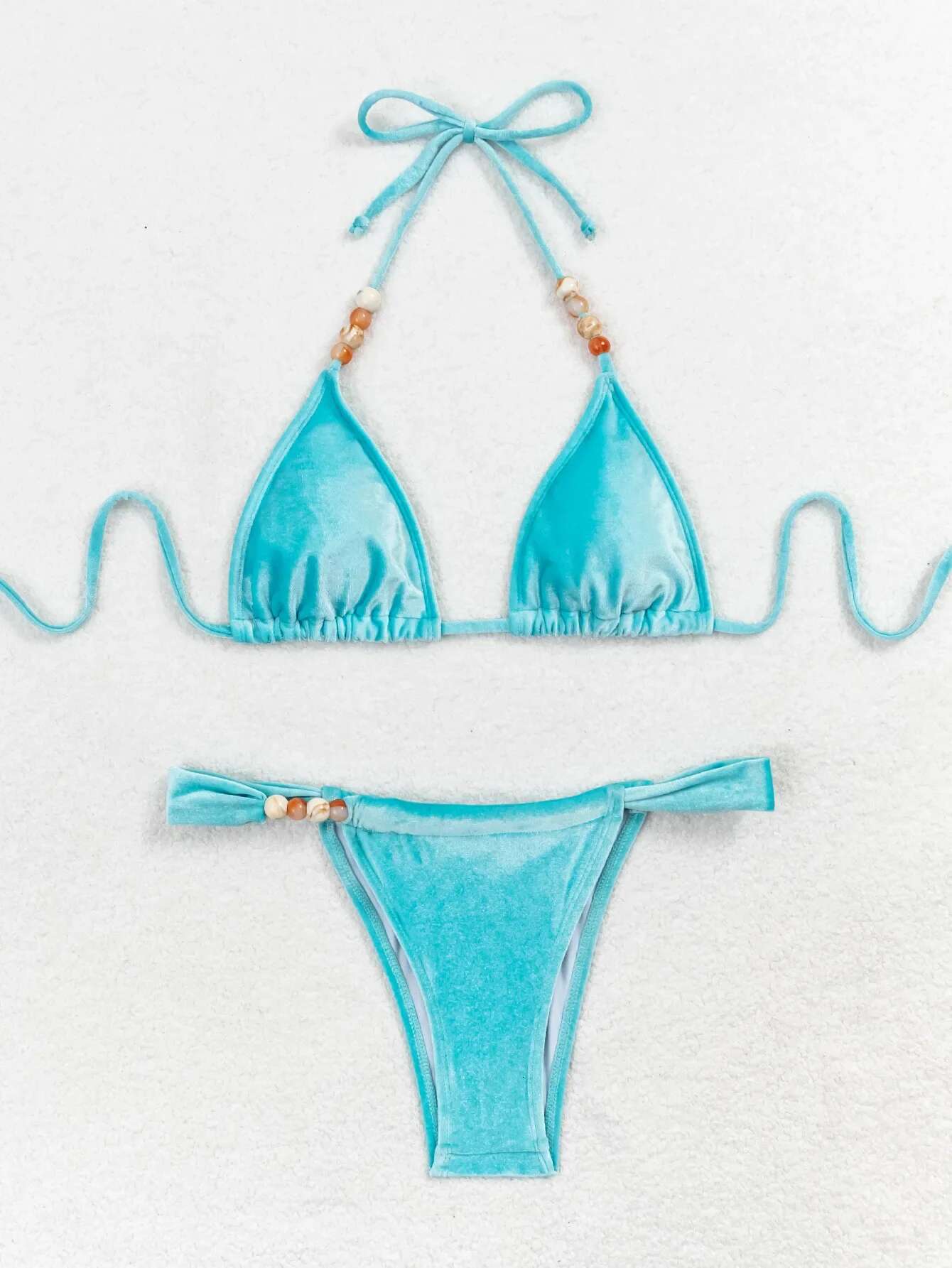 Dongdumaoyi Sexy Velvet Bikini Women Colorful Bead String Strap Push Up Swimsuit Brazilian Summer Bathing Suit Thong Swimwear Biquini