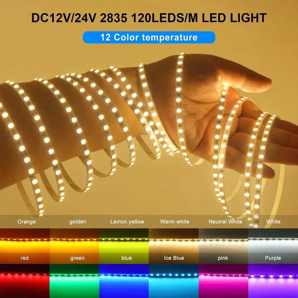 DC12V 24V LED Strip Light 2835 120Leds/m Flexible LED Tape 5mm 8mm PCB Red Green Blue Purple White Ribbon Rope Lamp 5m 10m W251107