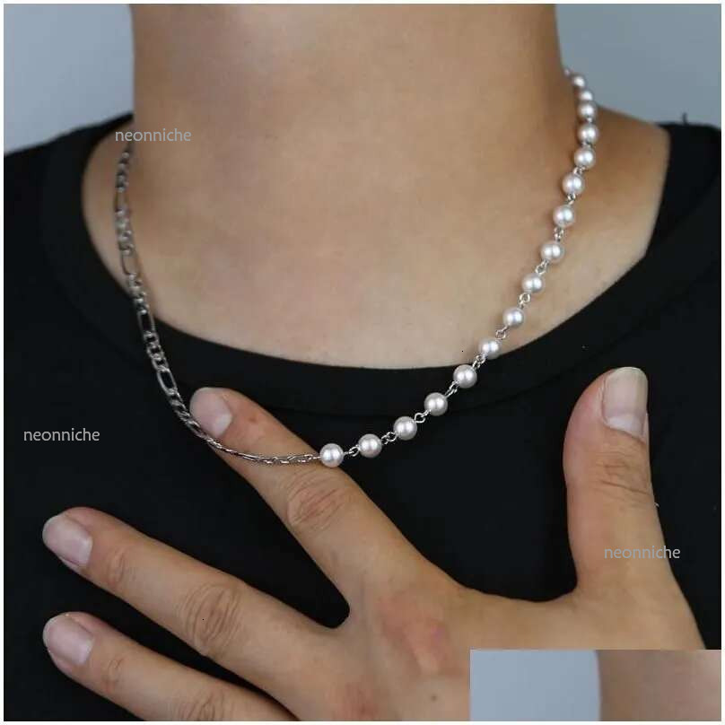 Other Jewelry Sets Classic Half Pearl Cuban Chain Beaded Necklace Bracelet Women Lady Girl New Fashion Iced Out Zirconia Hip Hop Best Ot6Wm