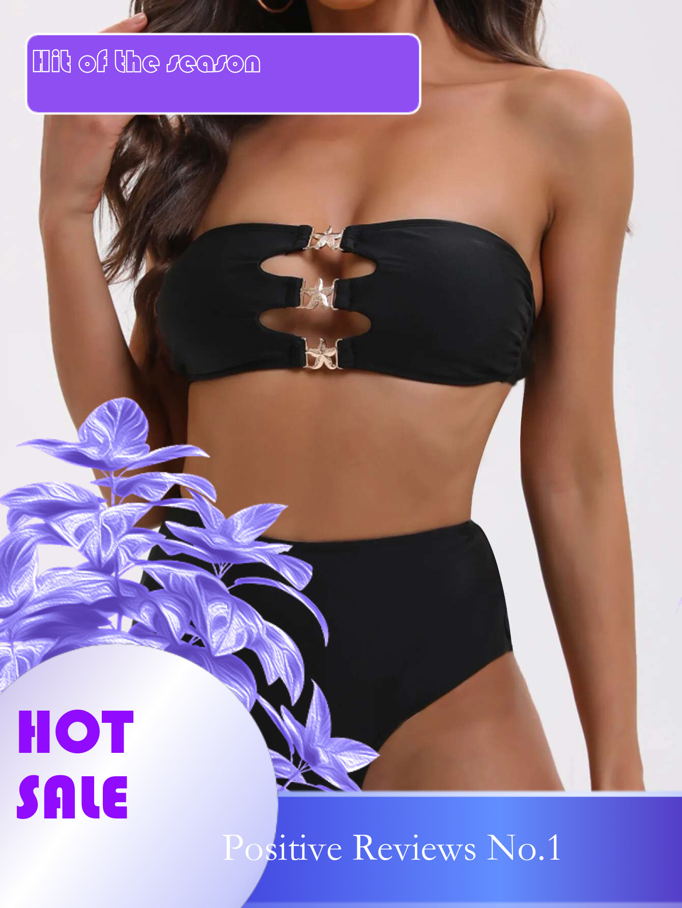 Dongdumaoyi Sexy Bandeau Bikini Women Black Hollow Out Starfish Ornament Push Up High Waist Swimsuit Beach Bathing Suit Pool Swimwear