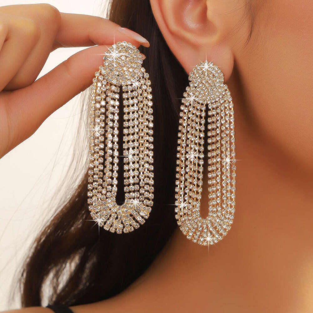 2024 light high-end super sparkg full dia fashionable and simple tassel banquet earrings