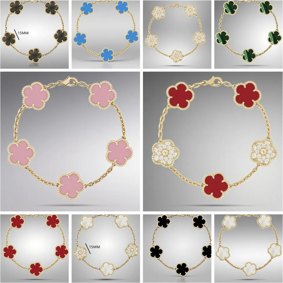 High quality clover bracelet designer jewelry gold bracelet 15mm flower 18K Gold Plated diamond bracelet jewlery designer for women clover braclets gift