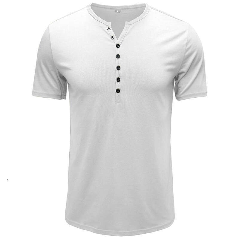 summer clothing, European and American Henry shirt, short sleeved men T-shirt, solid color top, 2025 new casual fashion trend clothing