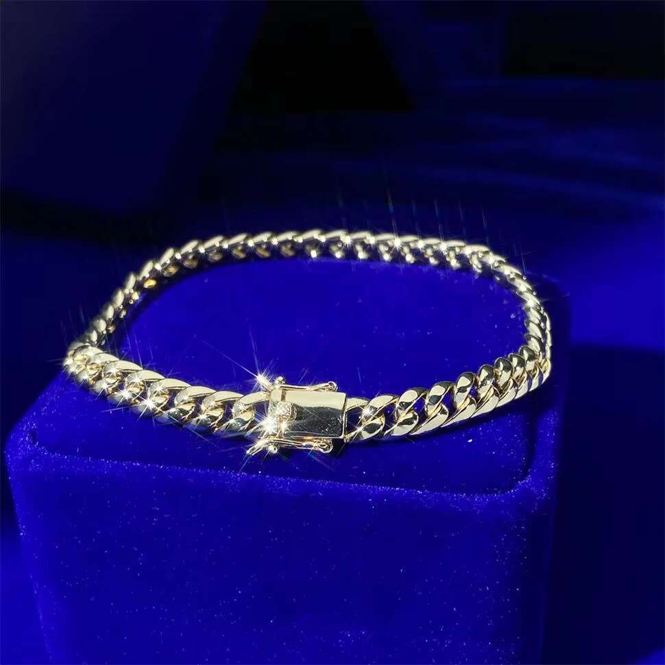 Popular 8MM Miami Cuban Link Chain No Stone Smooth Surface Real Gold Plated Hip Hop 925 Sterling Silver Bracelets