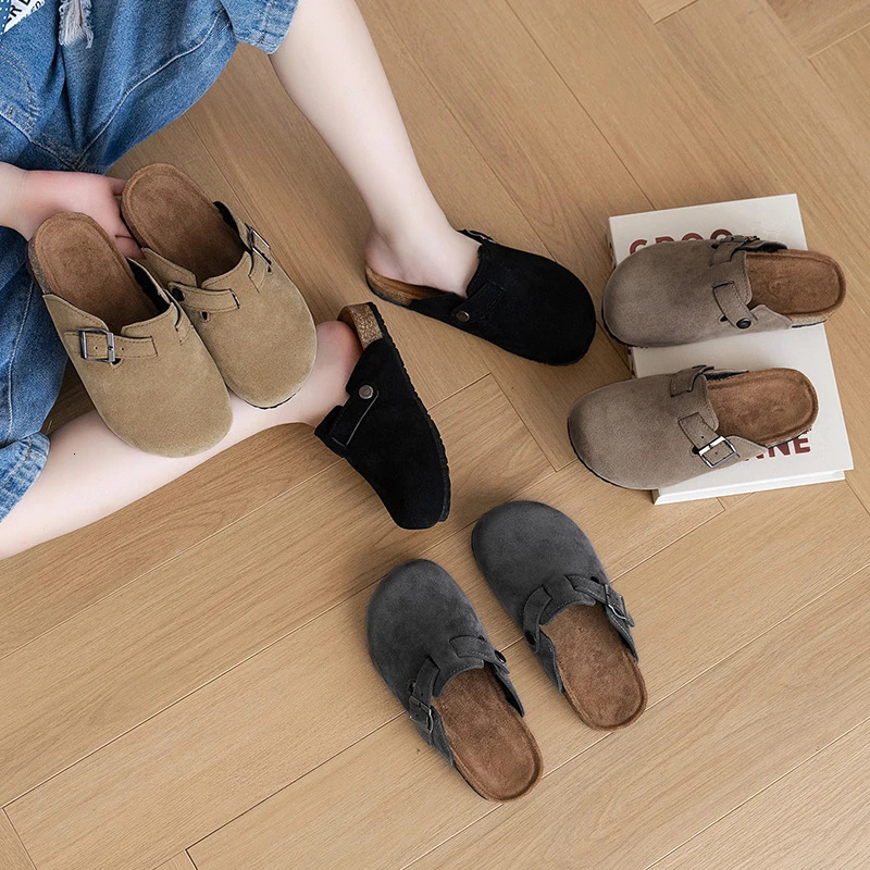 Matte Cotton Fashion Casual Medium-sized Boys and Girls Slippers One-leg Baotou Half Slippers Girls 250407