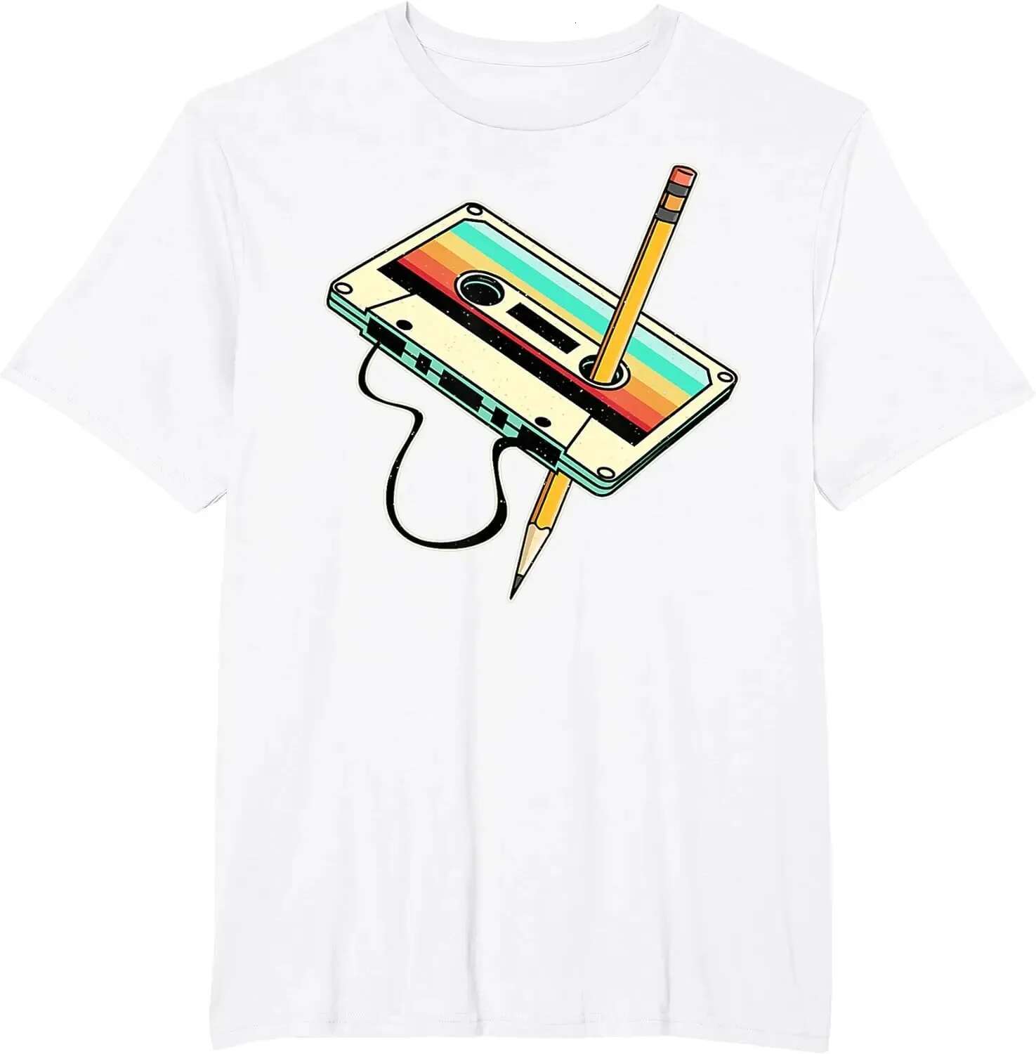 Cassette Tape Pencil 1980S Retro Throwback Music T-Shirt Men Clothing Vintage T Shirt Camisetas