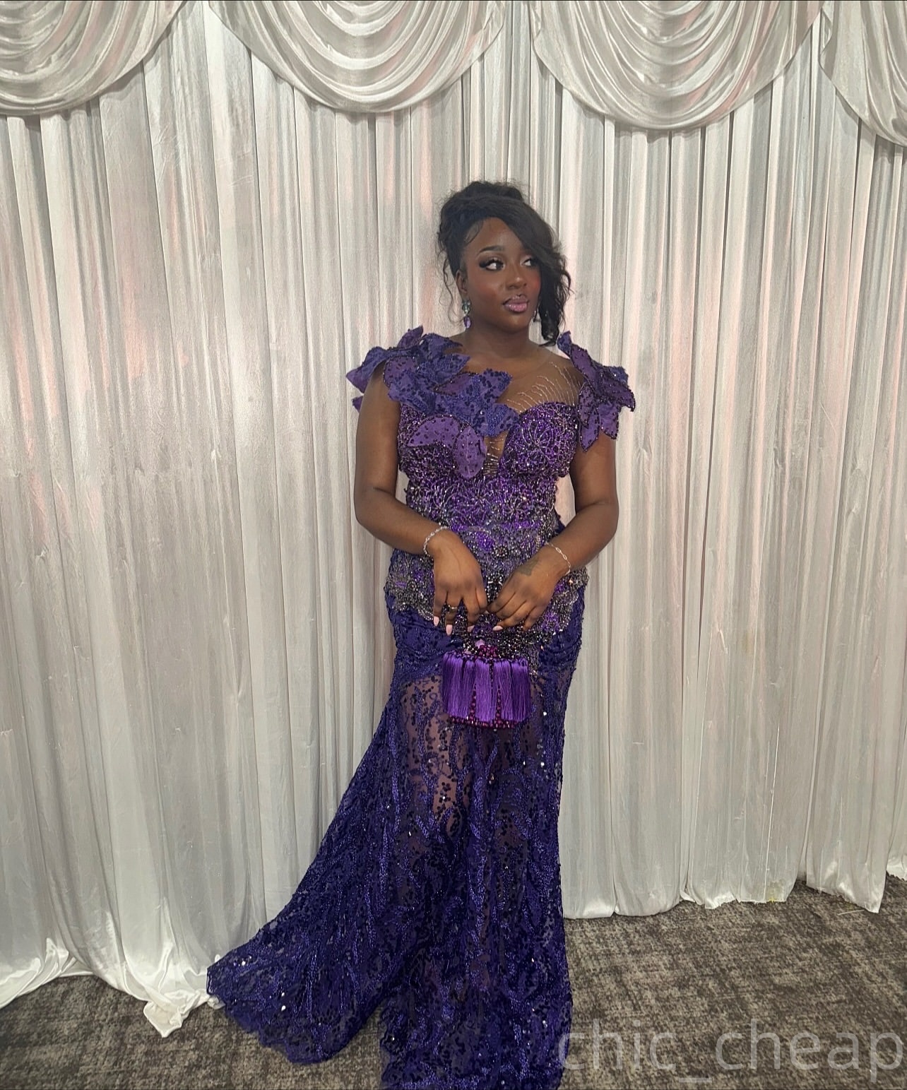 Mermaid Purple Royal Blue Prom Dresses 2026 Flowers Beaded Sheer Neck Evening Formal Party Second Birthday Engagement Gowns Plus Size Dress For Specia