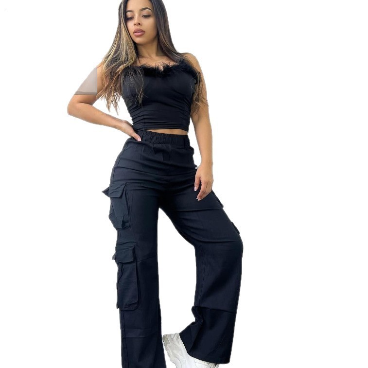 Womens Fashion Trend Multi-Pocket Solid Color Cargo Pants Single Pants 4 Colors Available 240911