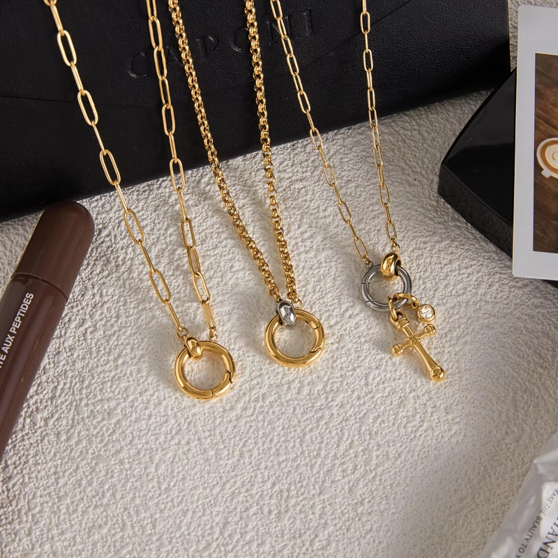 Designer Jewellery High Quality 18K Gold Plate Stainless Steel Two Tone Cross Pendant Necklace DIY Design for Daily Wear Gift Textured Classic Accesso