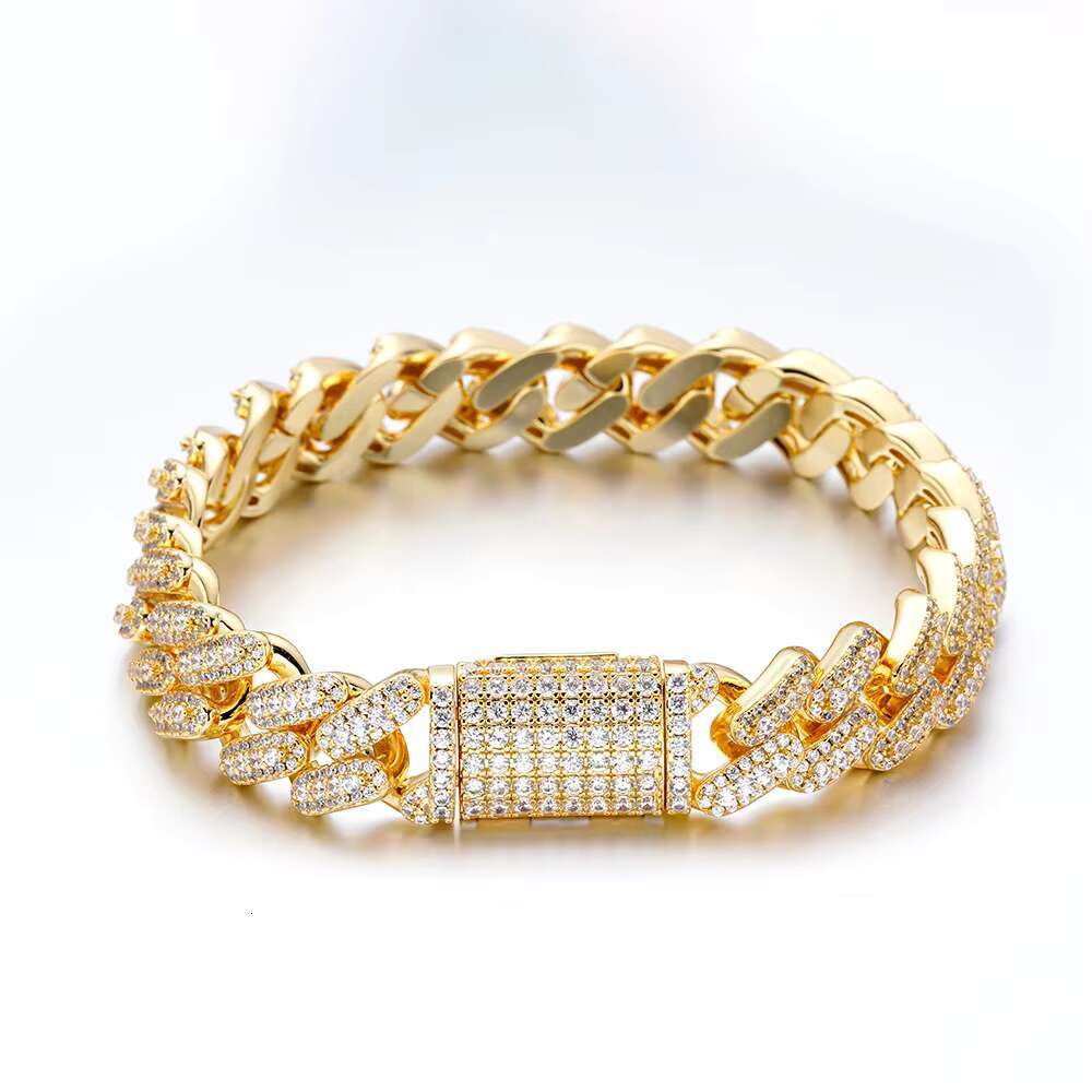 Fashion Hip Hop Jewelry Custom 925 Sterling Silver Iced Out 12mm CZ Diamond Cuban Link Bracelet