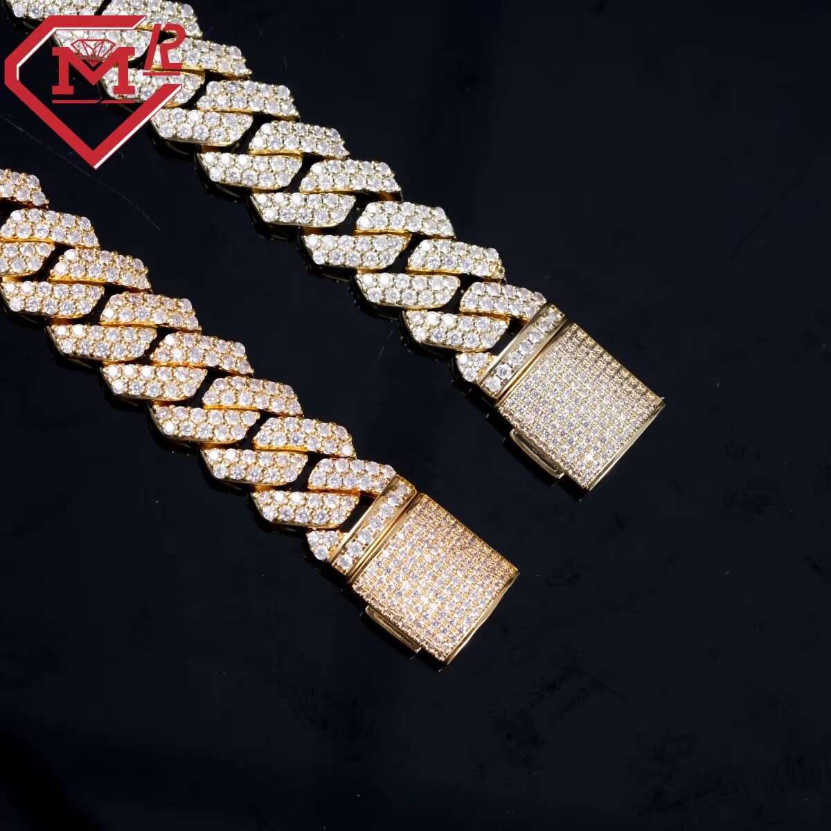 Wholesale Hip Hop 925 Silver Cuban Chain 12mm Two Rows Prong Setting Vvs Moissanite Iced Out Miami Cuban Chains