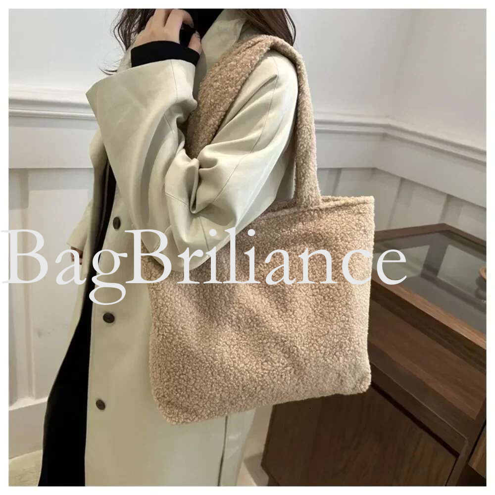 Fashion Large Capacity Lamb Plush Winter New Women Lady Bag Solid Texture Simple Elegant Warm Comfortable Handbag Shoulder